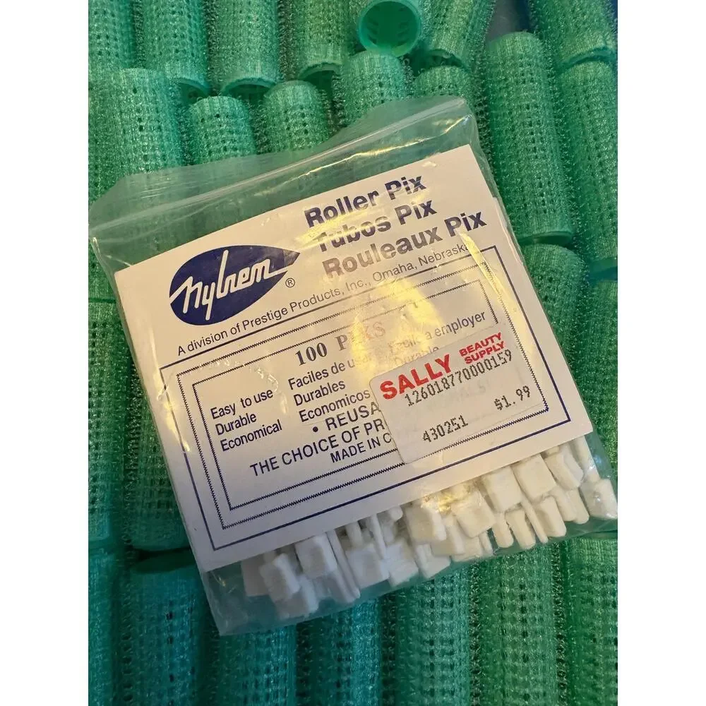 Vintage Hair Rollers Set Green Curlers Roller Pix Pins Retro Salon Styling Lot